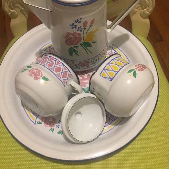 Giverny Enameled Metal Hostess Set, Cottage Chic Vintage Kitchen, Monet Impressi - Picture 3 of 10